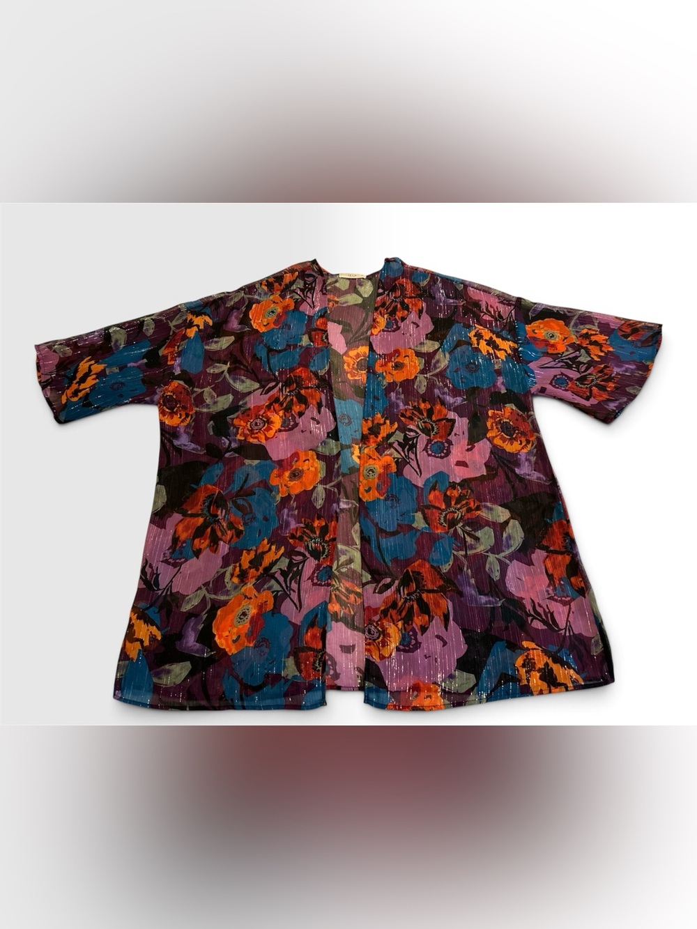 Le Lis Purple Multi Floral Open-Front Kimono Jacket One Size